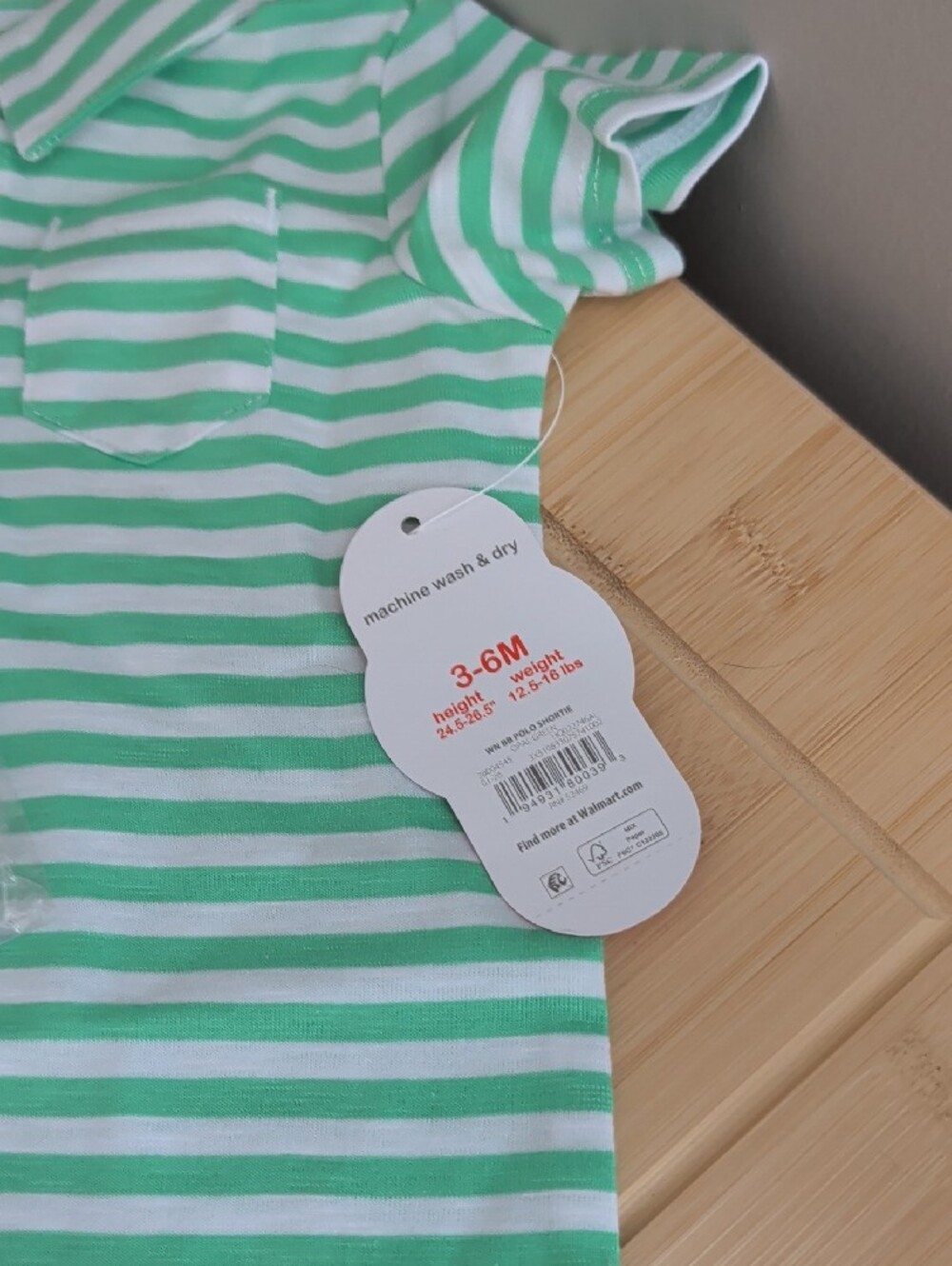 wonder nation Mint Green & White Striped Polo Romper & Chambray Romper - Picture 3 of 4